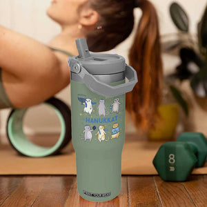 Hanukkat Flip Straw Tumbler Funny Cats Hanukkah Festival Of Lights Gift TS12 One Size: 30 oz Moss Green Print Your Wear