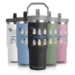 Hanukkat Flip Straw Tumbler Funny Cats Hanukkah Festival Of Lights Gift TS12 Print Your Wear