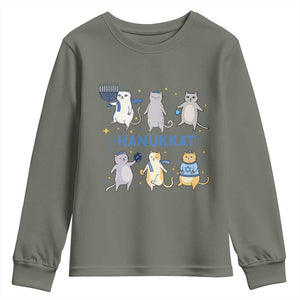 Hanukkat Youth Sweatshirt Funny Cats Hanukkah Festival Of Lights Gift TS12 Military Green Print Your Wear