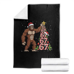 Bigfoot Christmas Tree 67 Throw Blanket Holiday Six Seven Meme Brainrot Gift TS12 Black Print Your Wear