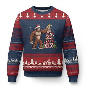 Bigfoot Xmas Tree 67 Ugly Christmas Sweater Holiday Six Seven Meme Brainrot Gift TS12 Navy Red Print Your Wear
