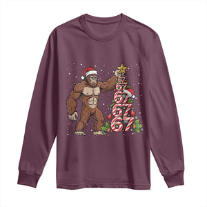 Bigfoot Christmas Tree 67 Long Sleeve Shirt Holiday Six Seven Meme Brainrot Gift TS12 Maroon Print Your Wear