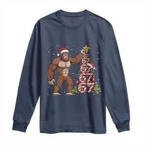 Bigfoot Christmas Tree 67 Long Sleeve Shirt Holiday Six Seven Meme Brainrot Gift TS12 Navy Print Your Wear
