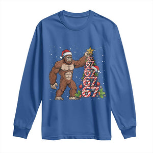 Bigfoot Christmas Tree 67 Long Sleeve Shirt Holiday Six Seven Meme Brainrot Gift TS12 Royal Blue Print Your Wear