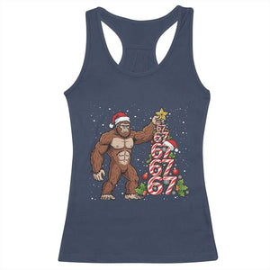 Bigfoot Christmas Tree 67 Racerback Tank Top Holiday Six Seven Meme Brainrot Gift TS12 Navy Print Your Wear