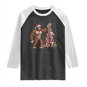 Bigfoot Christmas Tree 67 Raglan Shirt Holiday Six Seven Meme Brainrot Gift TS12 Black White Print Your Wear
