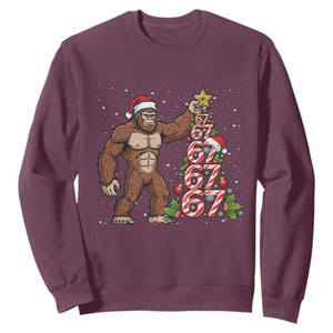 Bigfoot Christmas Tree 67 Sweatshirt Holiday Six Seven Meme Brainrot Gift TS12 Maroon Print Your Wear