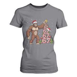 Bigfoot Christmas Tree 67 T Shirt For Women Holiday Six Seven Meme Brainrot Gift TS12 Charcoal Print Your Wear
