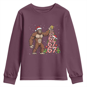 Bigfoot Christmas Tree 67 Youth Sweatshirt Holiday Six Seven Meme Brainrot Gift TS12 Maroon Print Your Wear