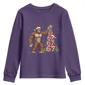 Bigfoot Christmas Tree 67 Youth Sweatshirt Holiday Six Seven Meme Brainrot Gift TS12 Purple Print Your Wear