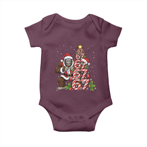 Trending Six Seven Meme Bigfoot Christmas Tree Baby Onesie Holiday Gift TS12 Maroon Print Your Wear