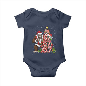 Trending Six Seven Meme Bigfoot Christmas Tree Baby Onesie Holiday Gift TS12 Navy Print Your Wear