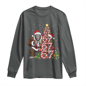 Trending Six Seven Meme Bigfoot Christmas Tree Long Sleeve Shirt Holiday Gift TS12 Dark Heather Print Your Wear