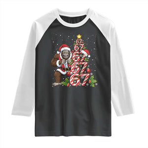 Trending Six Seven Meme Bigfoot Christmas Tree Raglan Shirt Holiday Gift TS12 Black White Print Your Wear