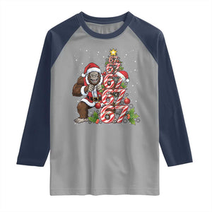 Trending Six Seven Meme Bigfoot Christmas Tree Raglan Shirt Holiday Gift TS12 Sport Gray Navy Print Your Wear