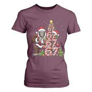 Trending Six Seven Meme Bigfoot Christmas Tree T Shirt For Women Holiday Gift TS12 Maroon Print Your Wear