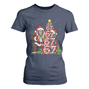 Trending Six Seven Meme Bigfoot Christmas Tree T Shirt For Women Holiday Gift TS12 Navy Print Your Wear
