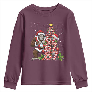 Trending Six Seven Meme Bigfoot Christmas Tree Youth Sweatshirt Holiday Gift TS12 Maroon Print Your Wear