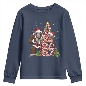 Trending Six Seven Meme Bigfoot Christmas Tree Youth Sweatshirt Holiday Gift TS12 Navy Print Your Wear