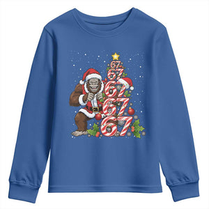 Trending Six Seven Meme Bigfoot Christmas Tree Youth Sweatshirt Holiday Gift TS12 Royal Blue Print Your Wear