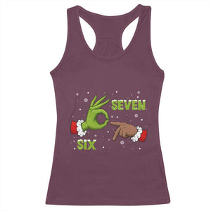 Funny Green And Bigfoot Six Seven Meme Racerback Tank Top Christmas Trend Gift TS12 Maroon Print Your Wear
