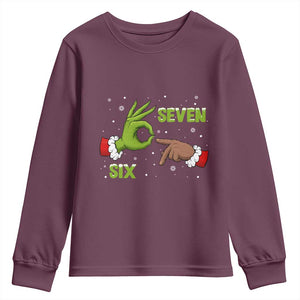 Funny Green And Bigfoot Six Seven Meme Youth Sweatshirt Christmas Trend Gift TS12 Maroon Print Your Wear