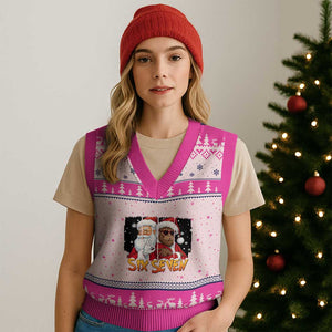 Six Seven Meme Santa Bigfoot V-Neck Knit Sweater Vest 67 Viral Gen Alpha Slang Xmas Gift TS12 Hot Pink Print Your Wear
