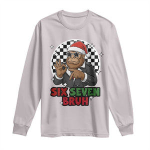 Biker Santa Six Seven Bruh Long Sleeve Shirt Christmas Gift For Gen Z TS12 Ice Gray Print Your Wear