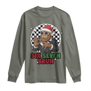 Biker Santa Six Seven Bruh Long Sleeve Shirt Christmas Gift For Gen Z TS12 Military Green Print Your Wear