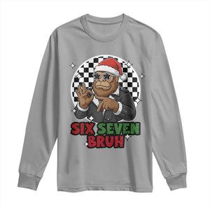Biker Santa Six Seven Bruh Long Sleeve Shirt Christmas Gift For Gen Z TS12 Sport Gray Print Your Wear