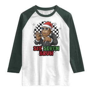 Biker Santa Six Seven Bruh Raglan Shirt Christmas Gift For Gen Z TS12 White Dark Forest Green Print Your Wear