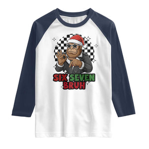 Biker Santa Six Seven Bruh Raglan Shirt Christmas Gift For Gen Z TS12 White Navy Print Your Wear