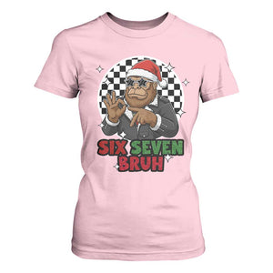 Biker Santa Six Seven Bruh T Shirt For Women Christmas Gift For Gen Z TS12 Light Pink Print Your Wear