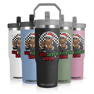 Biker Santa Six Seven Bruh Flip Straw Tumbler Christmas Gift For Gen Z TS12 Print Your Wear