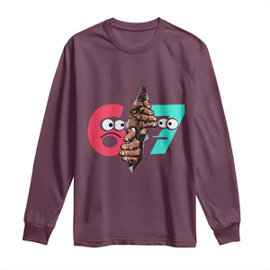 Bigfoot Six Seven Meme Long Sleeve Shirt 67 Viral Gen Alpha Slang Gift TS12 Maroon Print Your Wear