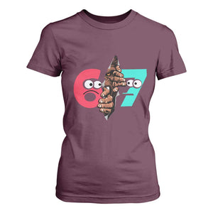 Bigfoot Six Seven Meme T Shirt For Women 67 Viral Gen Alpha Slang Gift TS12 Maroon Print Your Wear