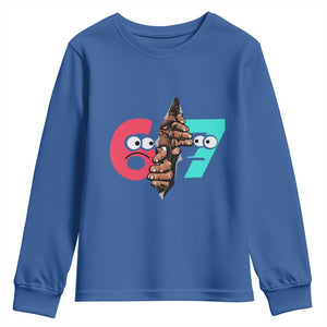 Bigfoot Six Seven Meme Youth Sweatshirt 67 Viral Gen Alpha Slang Gift TS12 Royal Blue Print Your Wear