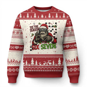 Funny Bigfoot Santa Tis The Season For Six Seven Meme Ugly Christmas Sweater Xmas Gift TS12 Beige Red Print Your Wear