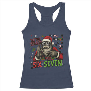 Funny Bigfoot Santa Tis The Season For Six Seven Meme Racerback Tank Top Christmas Gift TS12 Navy Print Your Wear