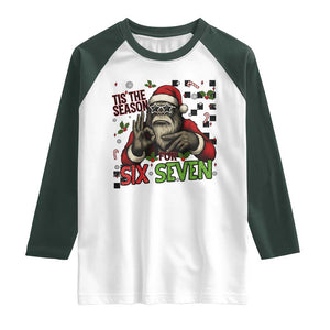 Funny Bigfoot Santa Tis The Season For Six Seven Meme Raglan Shirt Christmas Gift TS12 White Dark Forest Green Print Your Wear