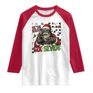 Funny Bigfoot Santa Tis The Season For Six Seven Meme Raglan Shirt Christmas Gift TS12 White Red Print Your Wear