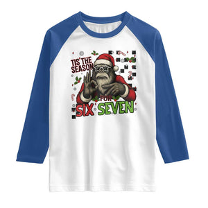 Funny Bigfoot Santa Tis The Season For Six Seven Meme Raglan Shirt Christmas Gift TS12 White Royal Print Your Wear