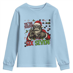 Funny Bigfoot Santa Tis The Season For Six Seven Meme Youth Sweatshirt Christmas Gift TS12 Light Blue Print Your Wear