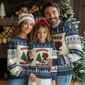 Funny Bigfoot Santa Believes Six Seven Meme Ugly Christmas Sweater Trendy Gen Z Xmas Gift TS12 Beige Navy Print Your Wear