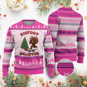 Funny Bigfoot Santa Believes Six Seven Meme Ugly Christmas Sweater Trendy Gen Z Xmas Gift TS12 Hot Pink Print Your Wear