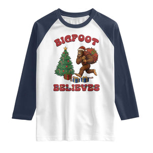 Funny Bigfoot Santa Believes Six Seven Meme Raglan Shirt Trendy Gen Z Xmas Gift TS12 White Navy Print Your Wear