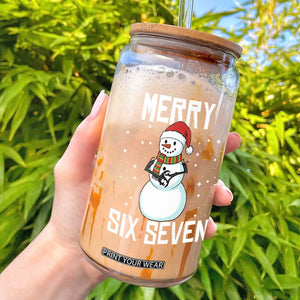Funny Snowman Merry Six Seven Meme Glass Can Christmas Trending 67 Gift TS12 Black Print Your Wear