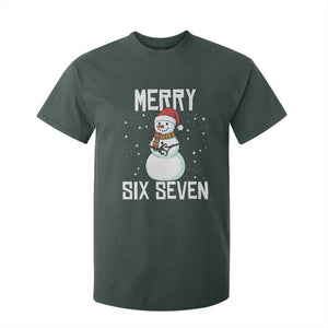 Funny Snowman Merry Six Seven Meme T Shirt For Kid Christmas Trending 67 Gift TS12 Dark Forest Green Print Your Wear