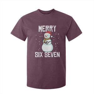 Funny Snowman Merry Six Seven Meme T Shirt For Kid Christmas Trending 67 Gift TS12 Maroon Print Your Wear