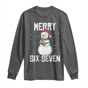 Funny Snowman Merry Six Seven Meme Long Sleeve Shirt Christmas Trending 67 Gift TS12 Dark Heather Print Your Wear